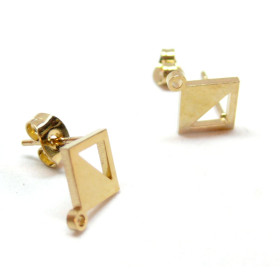 Boucles d'oreilles, Puces Losange 12mm, avec anneau d'attache et embouts, Acier Inoxydable 304, finition Doré Placage IONIQUE