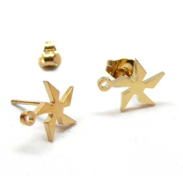 H11I20654G – Lot de 2 ou 4 Puces d’oreilles Moulin à vent 11mm avec anneau – Acier Inoxydable 304 Doré Placage IONIQUE