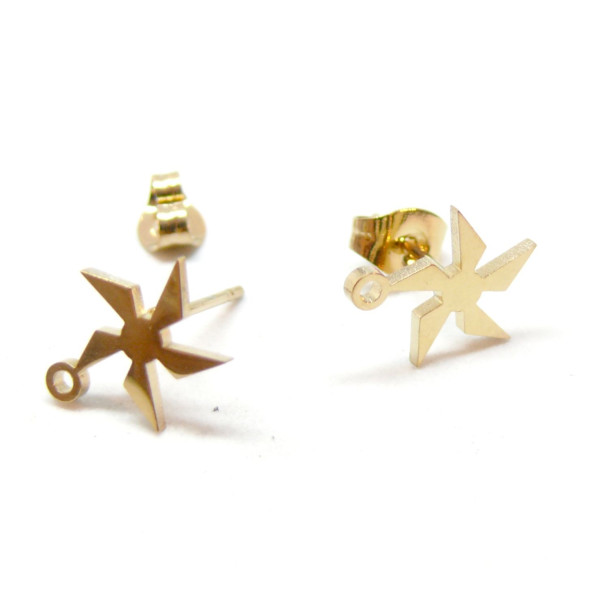 H11I20654G – Lot de 2 ou 4 Puces d’oreilles Moulin à vent 11mm avec anneau – Acier Inoxydable 304 Doré Placage IONIQUE