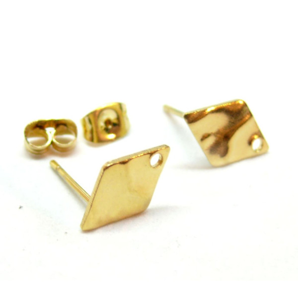 Boucles d’oreilles Puces Losange 12mm trou – Acier Inoxydable 304 Doré à l’or fin 18K