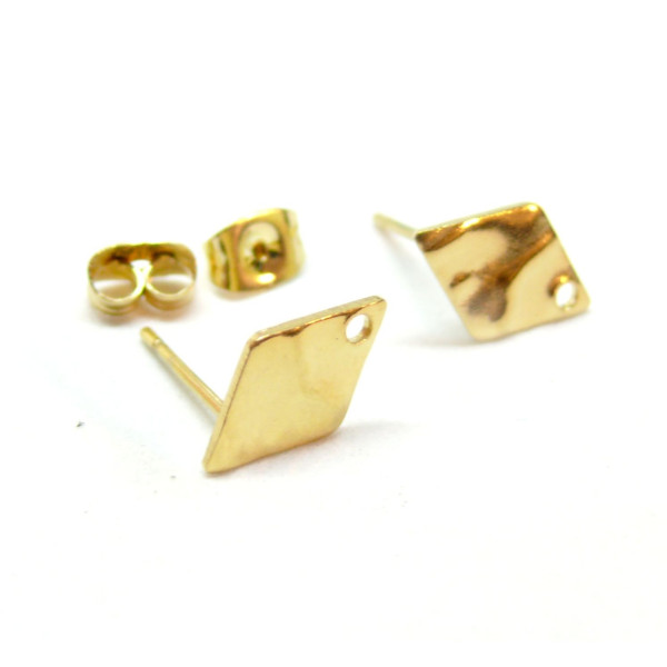 Boucles d’oreilles Puces Losange 12mm trou – Acier Inoxydable 304 Doré à l’or fin 18K