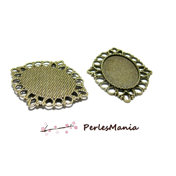 Pendentifs, connecteur retro ovale en 18 par 25mm, laiton finition BRONZE
