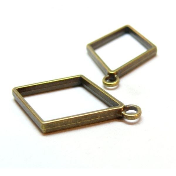 Pendentifs forme Géométrique, Losange 40mm, métal finition Bronze, pour inclusion Résine