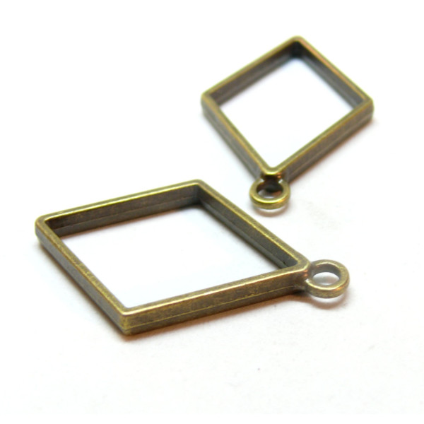 Pendentifs forme Géométrique, Losange 40mm, métal finition Bronze, pour inclusion Résine
