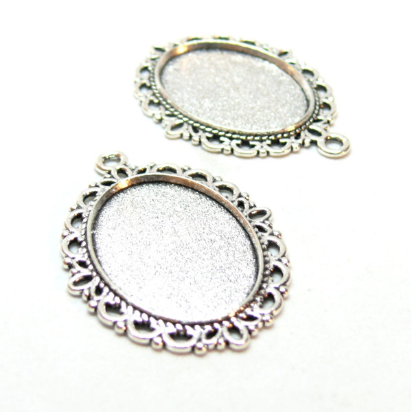 Supports de pendentif ARTY, Ovale 18 par 25mm, métal finition Argent Antique