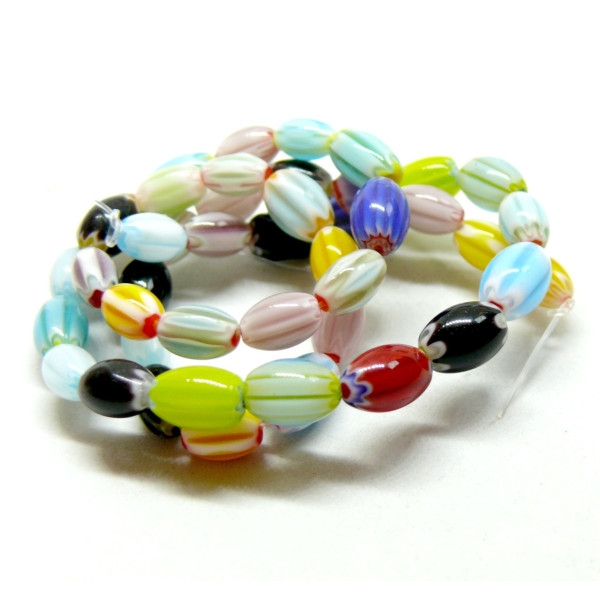 Perles Ovale 8 par 6mm Millefiori Multicolores