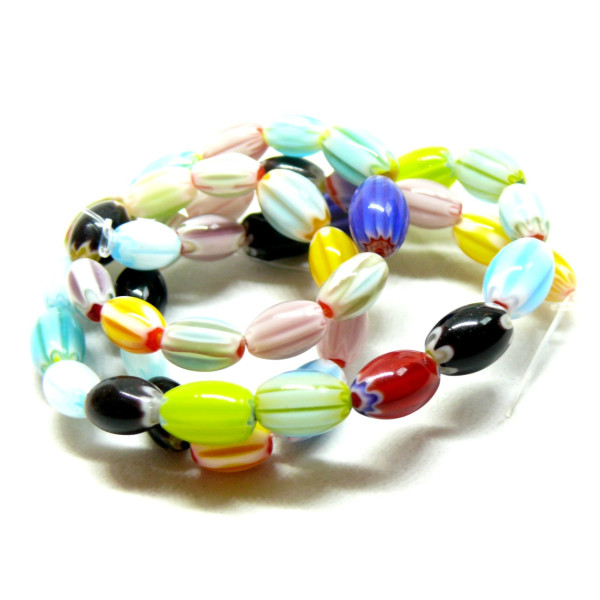 Perles Ovale 8 par 6mm, Millefiori Multicolores