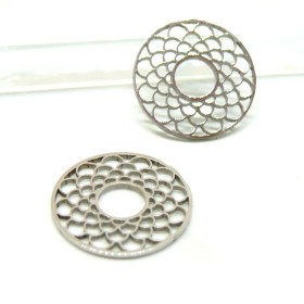 Pendentifs, Connecteurs  Cercle Mandala 18 mm, Acier Inoxydable 304 finition Argent Platine