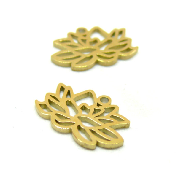 Pendentif Fleur 13mm, Acier Inoxydable 304, finition Doré à l'or fin 18K