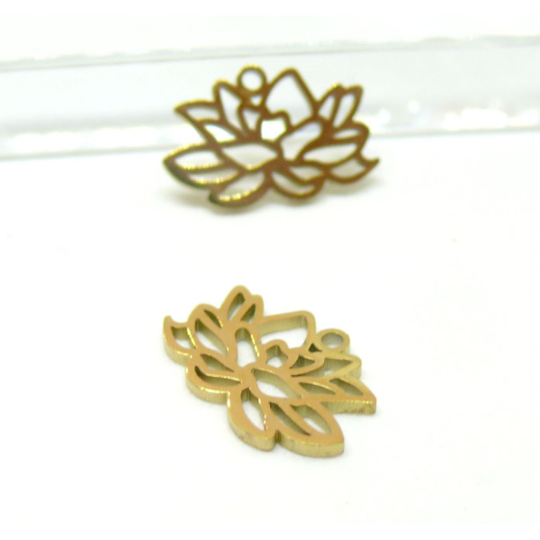 Pendentif Fleur 13mm, Acier Inoxydable 304, finition Doré à l'or fin 18K