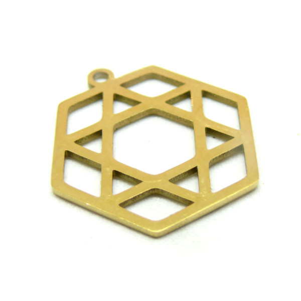 Pendentif Hexagonale 24mm, Acier Inoxydable 304 finition Doré