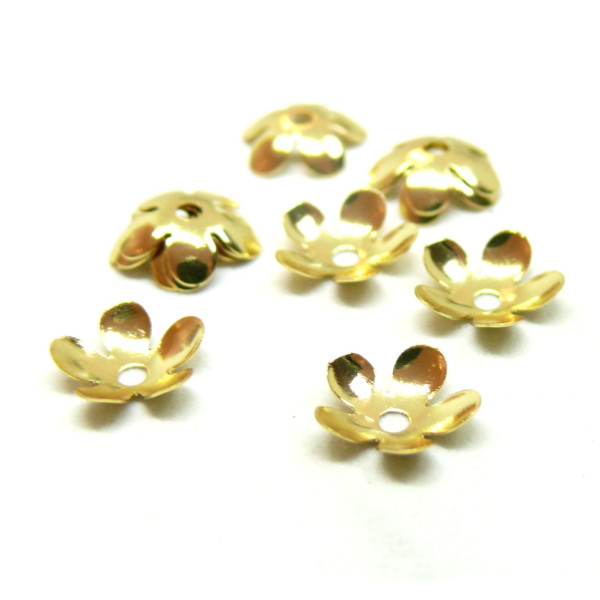 Embouts, coupelles Fleurs 8mm, Laiton, finition Doré à l'or fin 18K