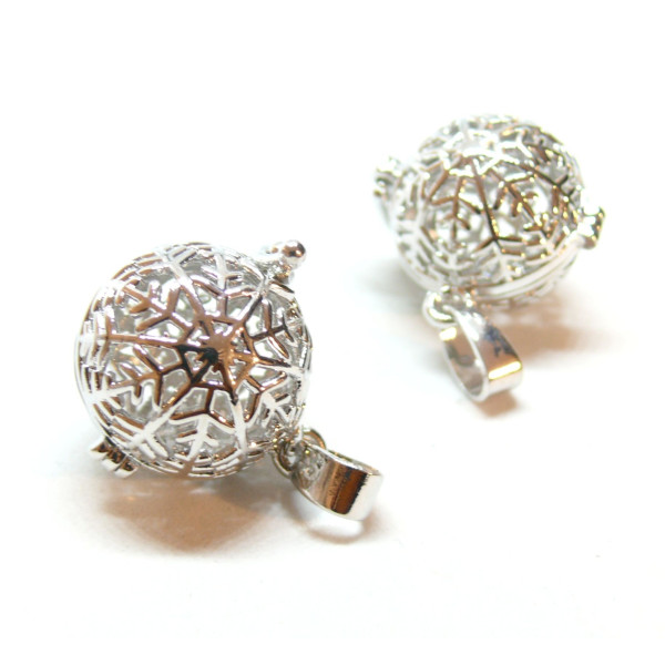 Pendentif Cage Bola Grossesse Flocon de Neige 12mm, finition Argent Platine