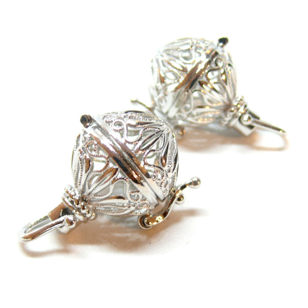 Pendentif Cage Bola Grossesse Art Nouveau 14mm, finition Argent Platine