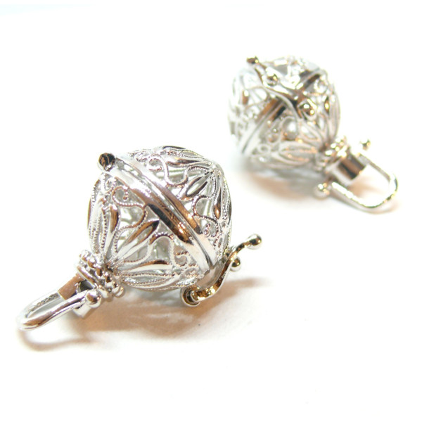 Pendentif Cage Bola Grossesse Art Nouveau 14mm, finition Argent Platine