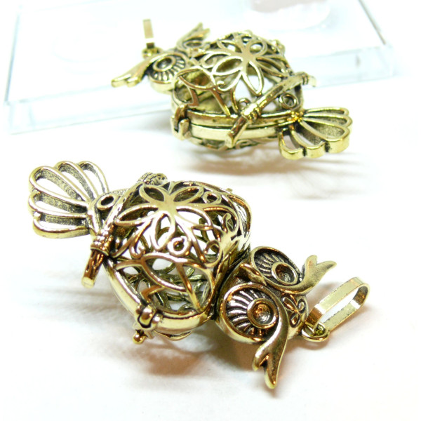 Pendentif Cage Bola de Grossesse, Chouette, Hibou 18mm, finition Bronze Doré
