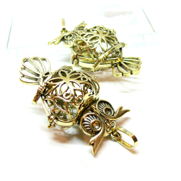 Pendentif Cage Bola de Grossesse, Chouette, Hibou 18mm, finition Bronze Doré
