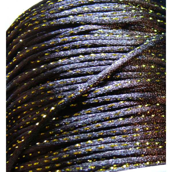Cordon Marron et fil métallisé doré 2mm coloris 738