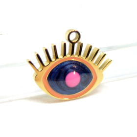 H11H21318G – Lot de 1 Pendentif Oeil de protection émaillé 16mm – Acier Inoxydable 316L Doré 18K Placage IONIQUE