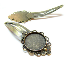 Supports de barrette clip ARTY avec Fleur 20mm, laiton finition Bronze, DIY Bijoux