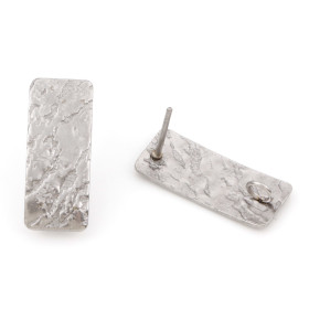 Boucles d'oreilles Puce Rectangle Martelée 20mm, avec anneau d'attache, Acier inoxydable 304 finition Argenté