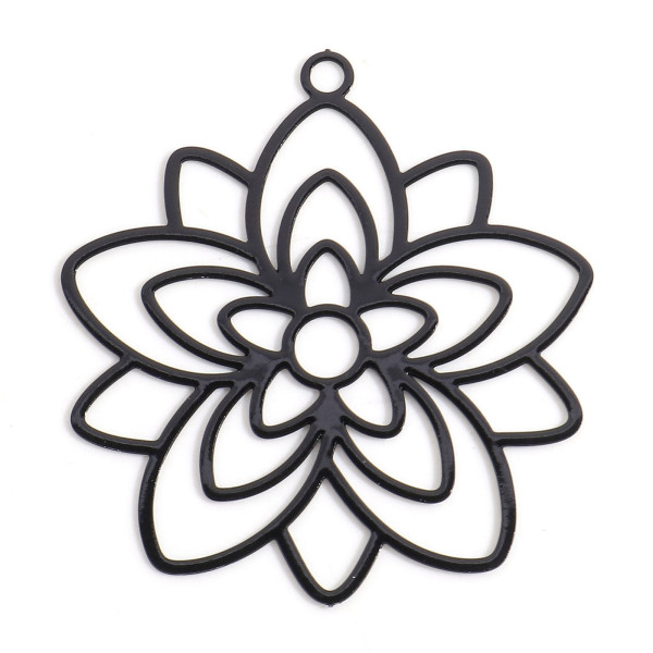 Estampes, pendentif filigrane, Fleur forme Mandala 30mm, métal Coloris Noir DIY