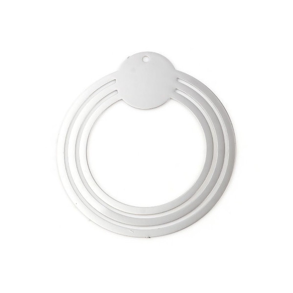 Estampes, pendentif filigrane, Triple Cercle 30 mm, cuivre finition Argent Platine