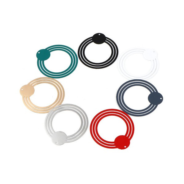 Estampes, pendentif filigrane, Triple Cercle 30 mm, cuivre finition Argent Platine