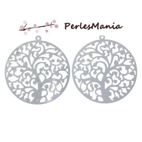 Estampes Arbre dans Cercle 40mm – Acier Inoxydable Argenté