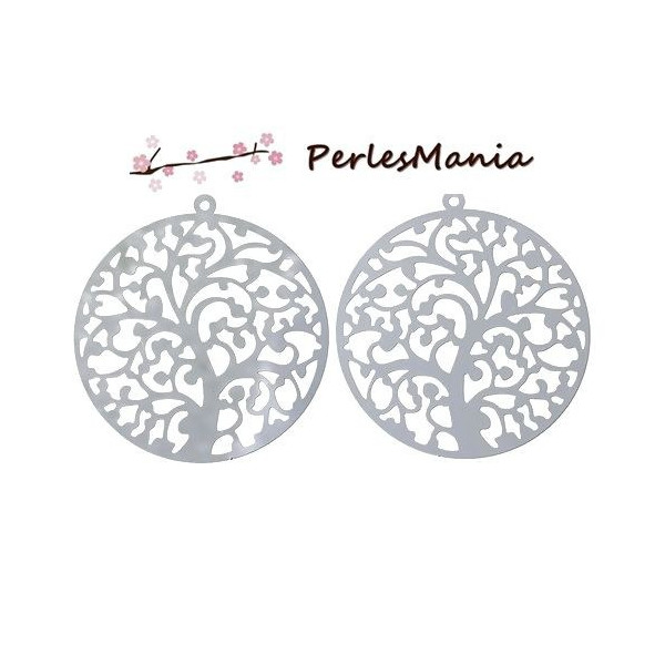 Estampes Arbre dans Cercle 40mm – Acier Inoxydable Argenté