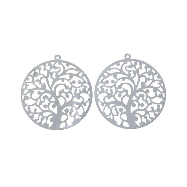 Estampes Arbre dans Cercle 40mm – Acier Inoxydable Argenté