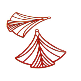 Estampes, pendentif filigrane Eventail Art Déco 40 par 45mm, Coloris Rouge, DIY bijoux