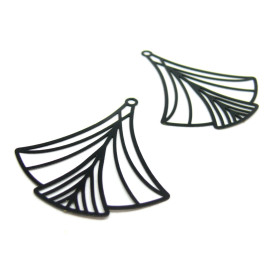 Estampes, pendentif filigrane Eventail Art Déco 40 par 45mm, Coloris Noir, DIY bijoux