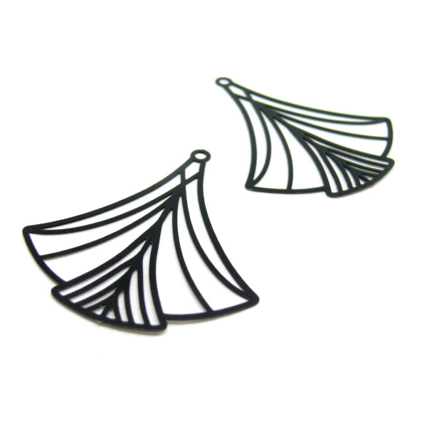 Estampes, pendentif filigrane Eventail Art Déco 40 par 45mm, Coloris Noir, DIY bijoux