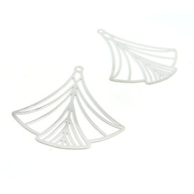 Estampes, pendentif filigrane Eventail Art Déco 40 par 45mm, Coloris ARGENT, DIY bijoux