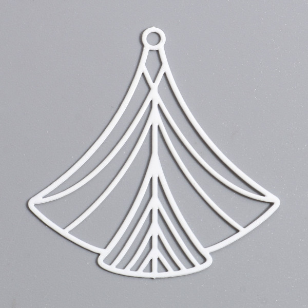 Estampes, pendentif filigrane Eventail Art Déco 40 par 45mm, Coloris BLANC, DIY bijoux