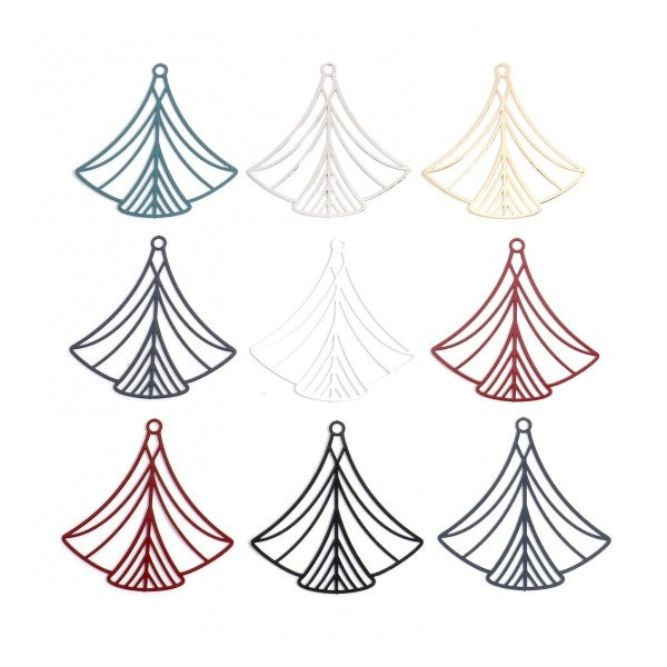 Estampes, pendentif filigrane Eventail Art Déco 40 par 45mm, Coloris BLANC, DIY bijoux