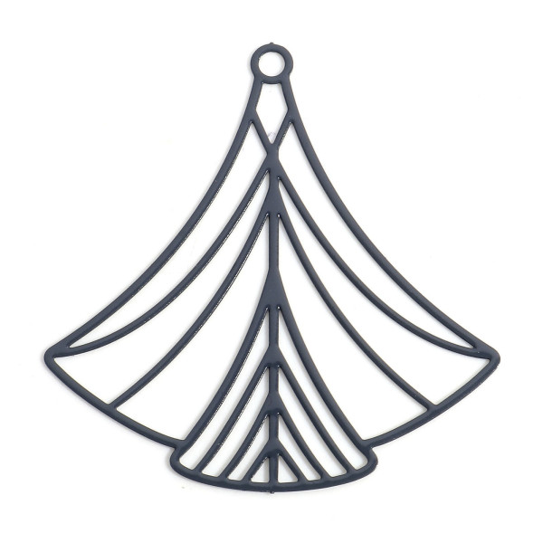 Estampes, pendentif filigrane Eventail Art Déco 40 par 45mm, Coloris GRIS, DIY bijoux