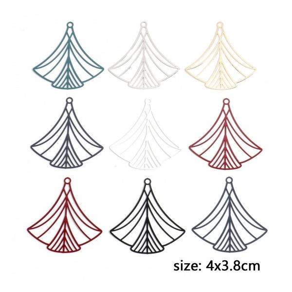 Estampes, pendentif filigrane Eventail Art Déco 40 par 45mm, Coloris GRIS, DIY bijoux