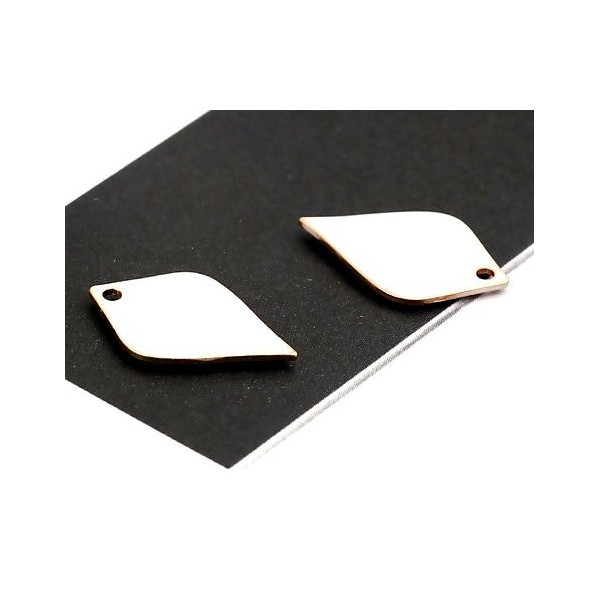 PS11669569 – PAX lot de 2 ou 4 Sequins Émaillés Pétaline Losange 18 x 12 mm – Cuivre Finition Blanc