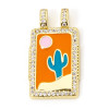Pendentif, Rectangle avec cactus  27mm, Laiton finition Doré à l'or fin 18K avec Zirconium