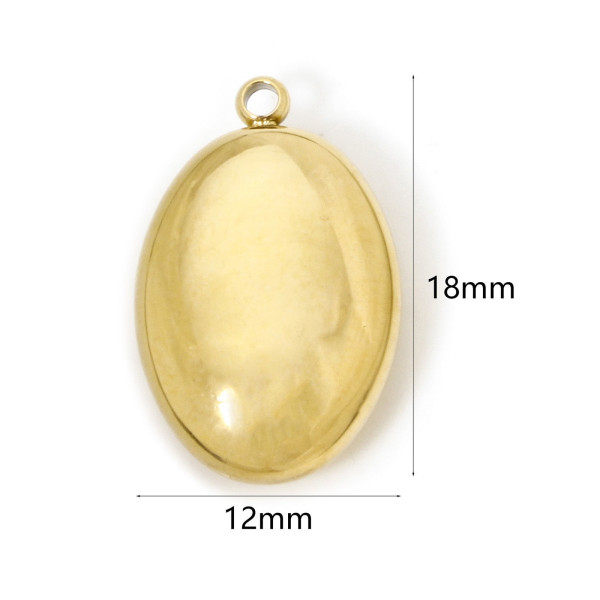 Pendentif Ovale 3D, Acier Inoxydable 304, finition Doré à l'or fin 14K, placage PVD