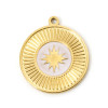 Pendentif, Médaillon rond, Etoile 15mm, résine émaillée, Acier Inoxydable 304, Doré à l'or fin 18K, placage PVD