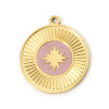 Pendentif, Médaillon rond, Etoile 15mm, résine émaillée, Acier Inoxydable 304, Doré à l'or fin 18K, placage PVD