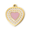 Pendentif, Médaillon Coeur 14mm, résine émaillée, Acier Inoxydable 304, Doré à l'or fin 18K, placage PVD