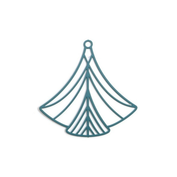 Estampes, pendentif filigrane Eventail Art Déco 40 par 45mm, Coloris Bleu Canard, DIY bijoux