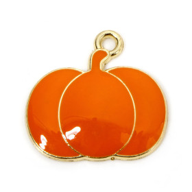 Pendentifs émaillés, Potiron 20mm sur une base en cuivre doré