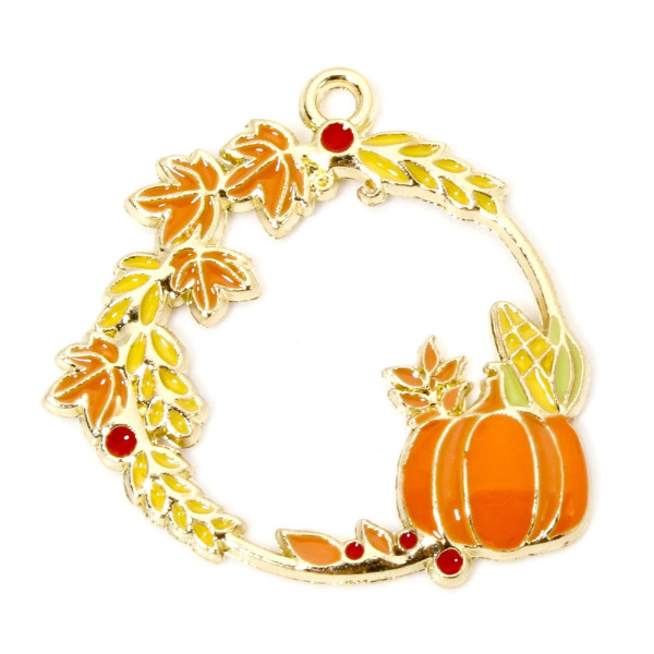 Pendentifs émaillés, Potiron, Automne 30mm sur une base en cuivre doré