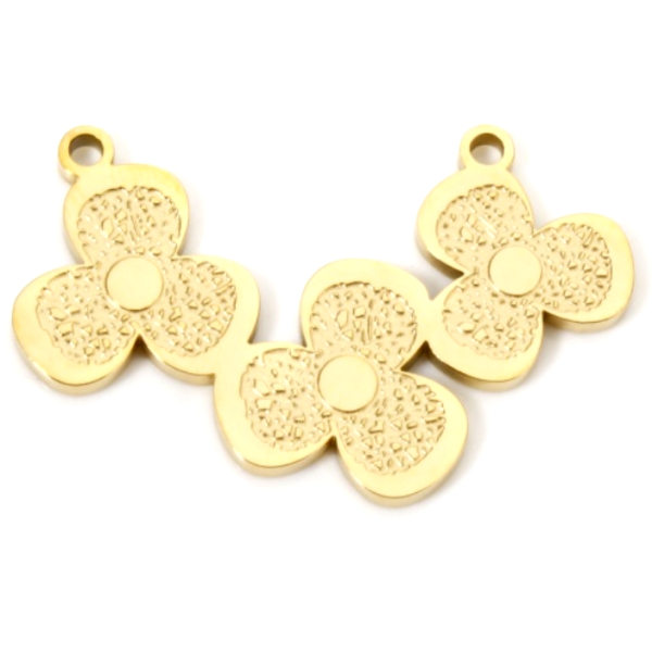 Connecteur triple fleur 30mm, résine émaillée, Acier Inoxydable 304, Doré à l'or fin 18K, placage PVD