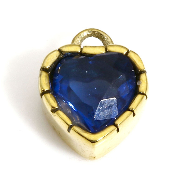 Pendentif Coeur Travaillé  avec Strass 6.5mm, Acier Inoxydable 304 finition Doré, pour bijoux raffinés